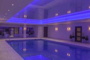 blue lighting in a swimming pool